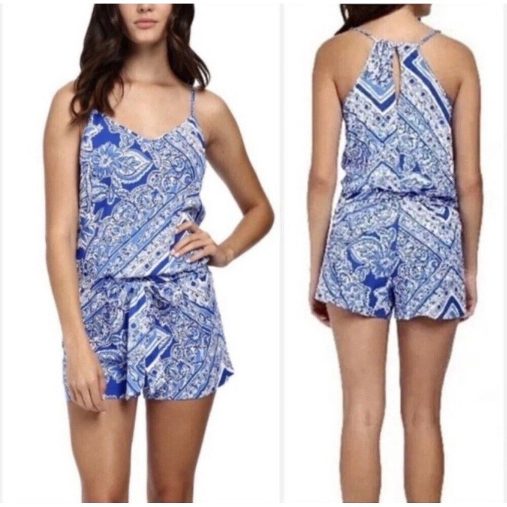 Lilly Pulitzer Size M Belted Dusk Romper Blue Crush Open Water Floral 12671